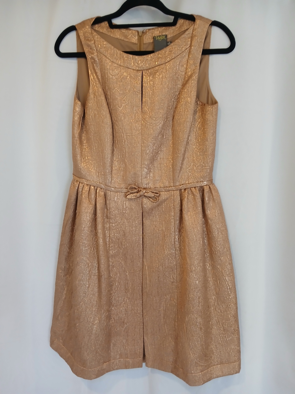 Taylor Sleeveless Fit-and-Flare Dress in Rose Gold